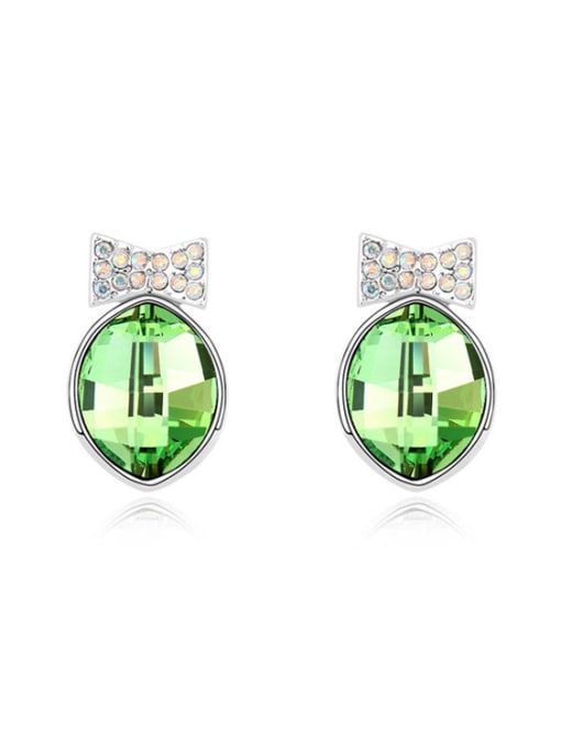 green Simple Shiny austrian Crystals Little Bowknot Alloy Stud Earrings