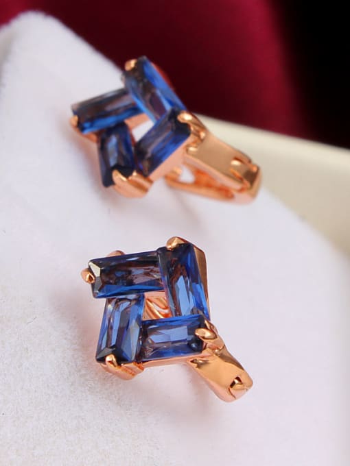 SANTIAGO Trendy 18K Rose Gold Plated Blue Square Clip Earrings 1