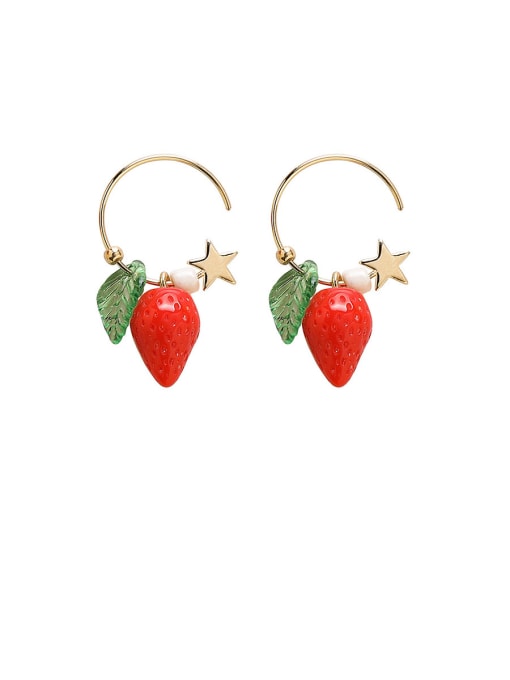 A red Alloy With Rose Gold Plated Cute Friut Hook Earrings