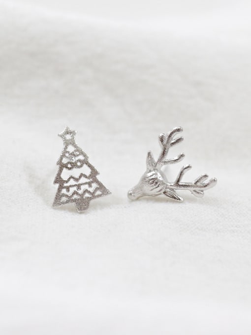 DAKA Personalized Christmas Tree Little Deer Silver Stud Earrings 3