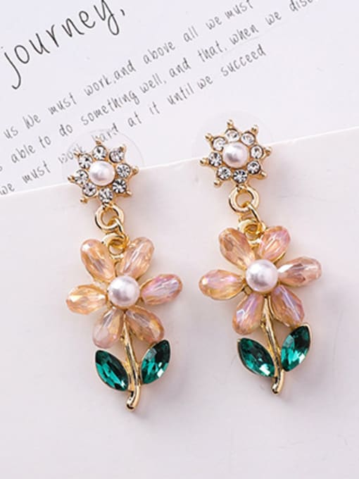 B Beige Alloy With Glass stone Fashion Flower Drop Earrings