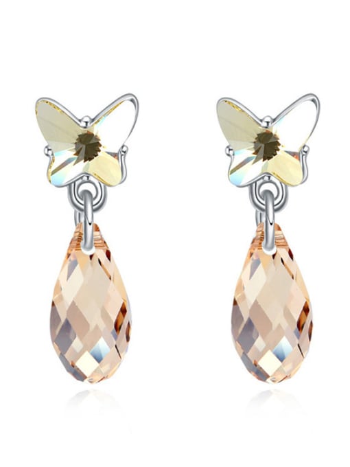 yellow Fashion Water Drop Butterfly austrian Crystals Alloy Stud Earrings
