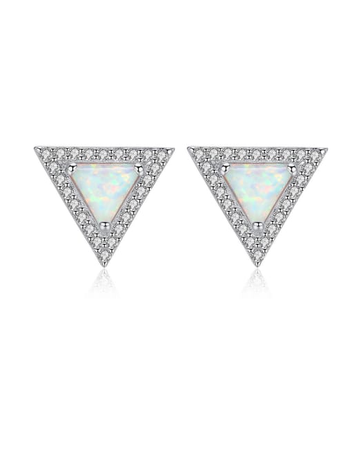 CCUI 925 Sterling Silver With Opal Simplistic Triangle Stud Earrings 0