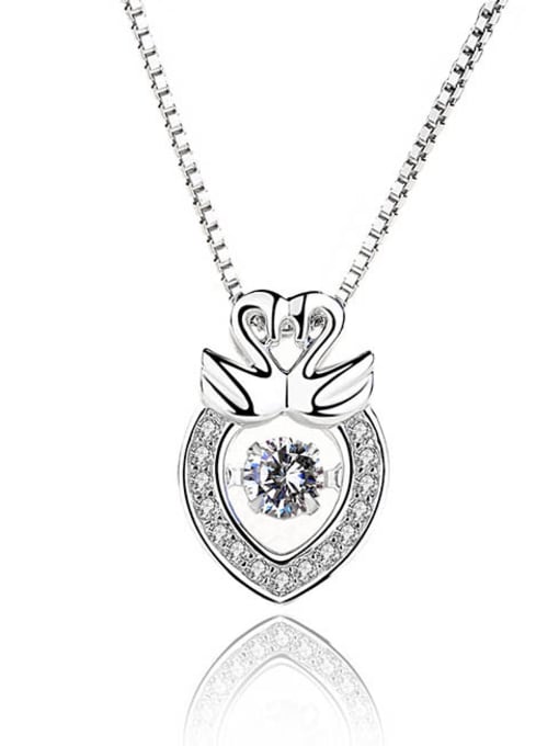 Peng Yuan Fashion Little Swans Heart Shiny Rotatable Zircon 925 Silver Pendant 0