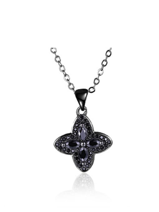 Black Retro Flowery Zircon Women Necklace