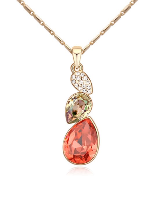 red Exquisite Water Drop austrian Crystals Champagne Gold Plated Necklace