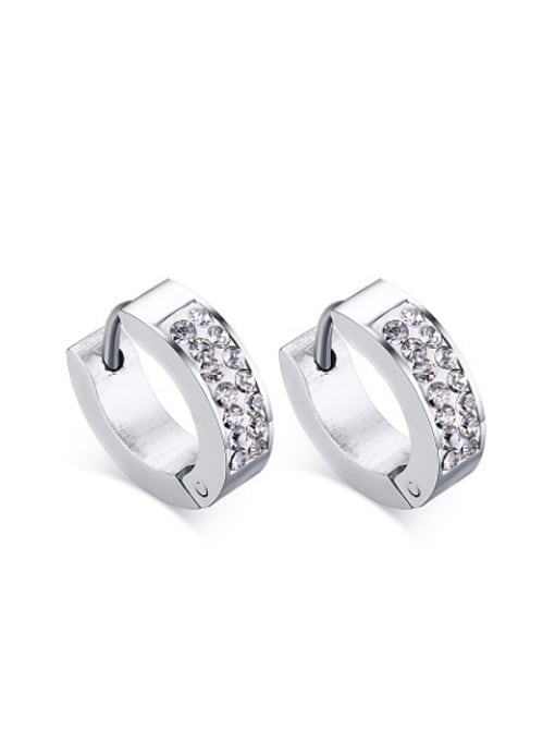 CONG All-match Geometric Shaped Rhinestones Stainless Steel Clip Earrings 0