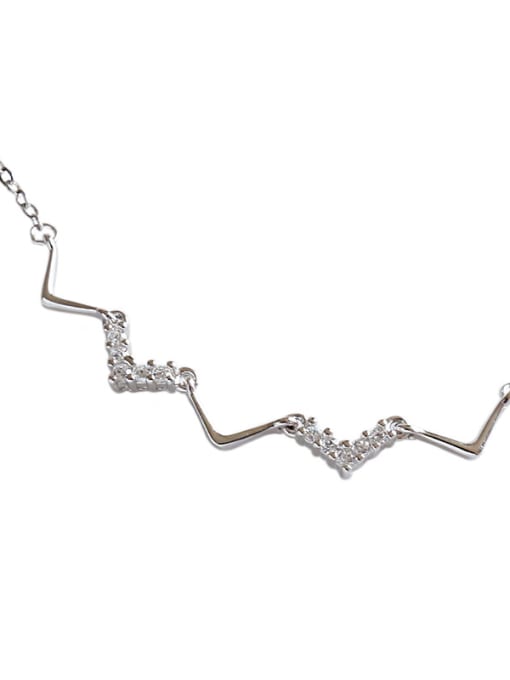 necklace Pure silver micro-encrusted V-wave pattern short necklace