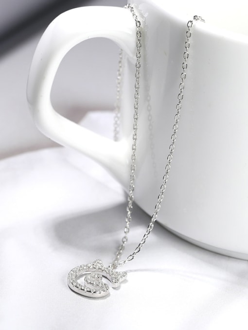 Peng Yuan Simple Shiny Zirconias-covered Kitten 925 Silver Necklace 2