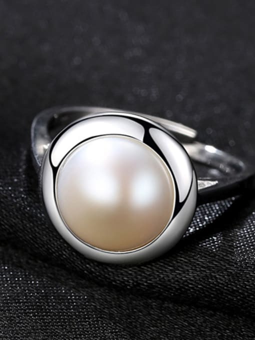 White Sterling Silver 10-10.5mm natural pearls free size ring