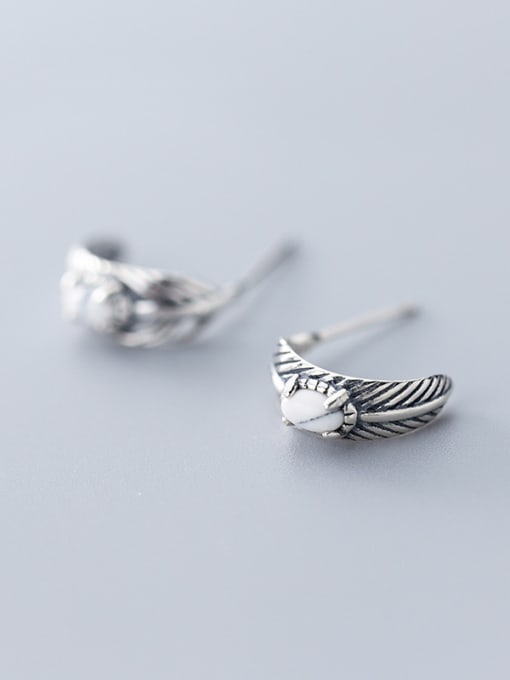 Rosh 925 Sterling Silver With Antique Silver Plated Vintage Leaf Stud Earrings 1