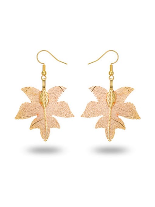 Gold Elegant Rose Gold Plated Natural Leaf Drop Earrings