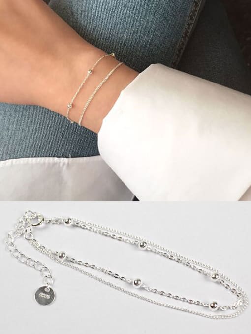 DAKA Sterling Silver personality minimalist beads chain double Bracelet 1