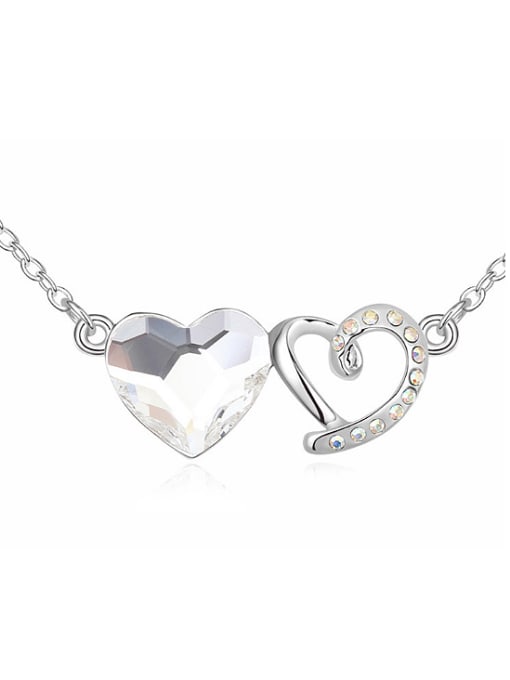 White Fashion austrian Crystals Double Heart Pendant Alloy Necklace