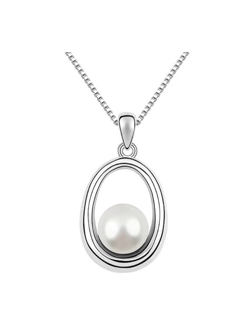 QIANZI Simple Hollow Oval Imitation Pearl Alloy Necklace 2