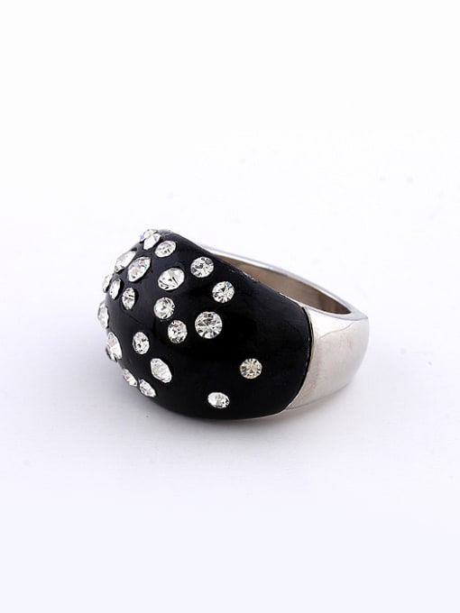 Wei Jia Simple Black Acrylic White Rhinestones Alloy Ring 0
