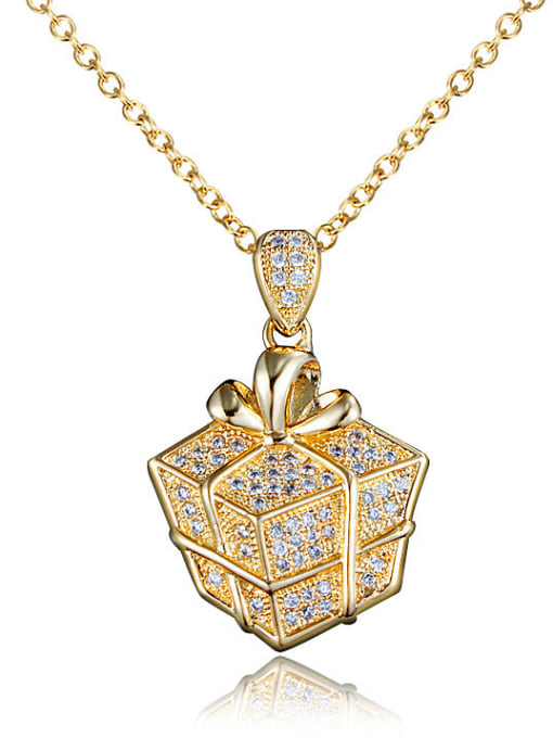 Gold Luxury 18K Gold Plated Box Shaped Zircon Necklace