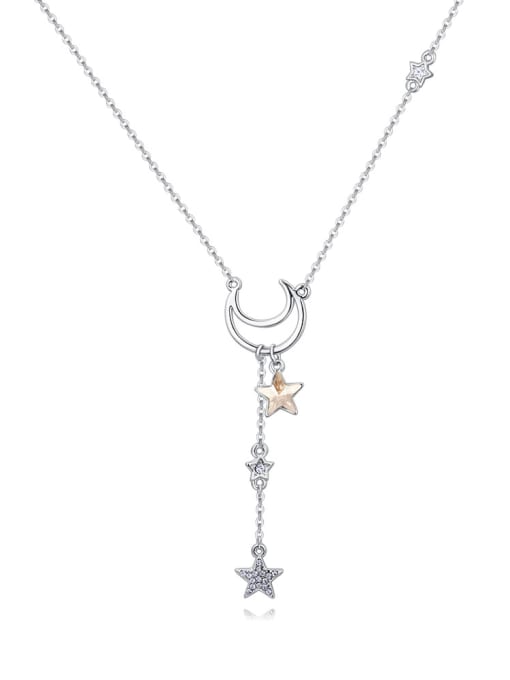 QIANZI Simple Little Star Moon austrian Crystal Pendant Alloy Necklace 3