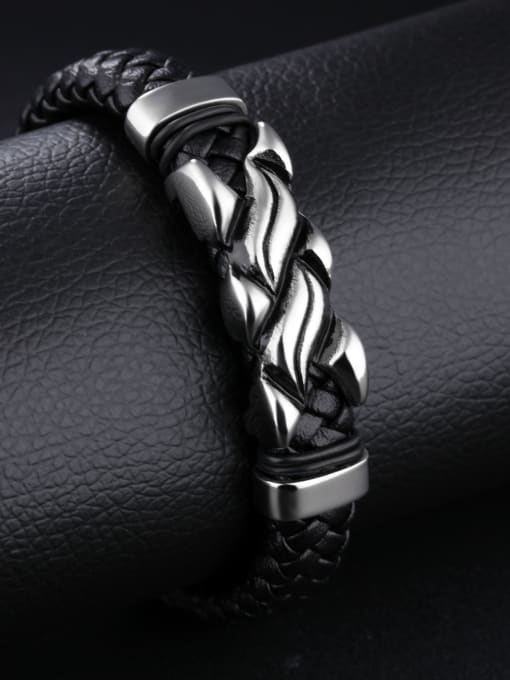 Open Sky Punk style Titanium Black Woven Artificial Leather Bracelet 2