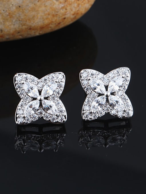 Qing Xing 925 Sterling Silver Ear Needles  AAA Zircon  No Nickel Anti-allergic Cluster earring 1