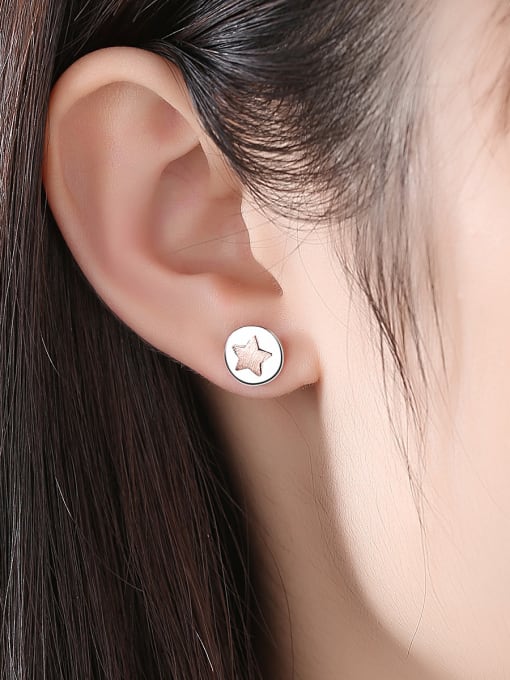 CCUI 925 Sterling Silver With Two-color plating Simplistic Round  Cute stars Stud Earrings 1
