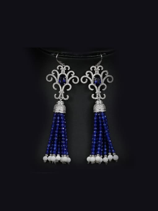 Blue Retro Semi-Precious Stones Tassel drop earring