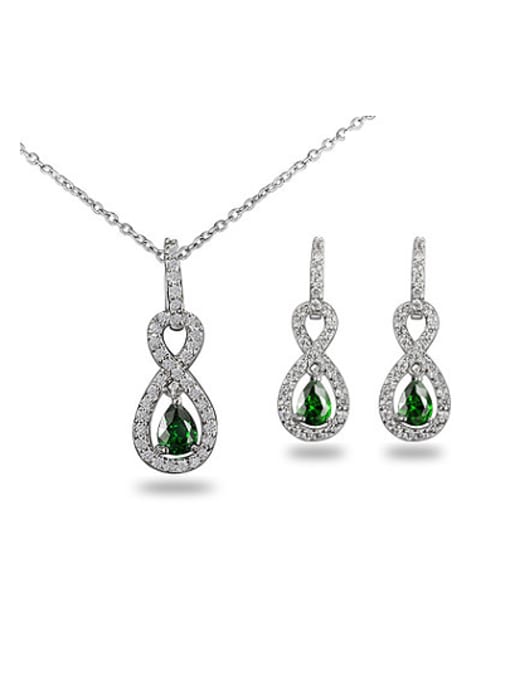 SANTIAGO Exquisite Green Number Eight Shaped Zircon Two Pieces Jewelry Set 0