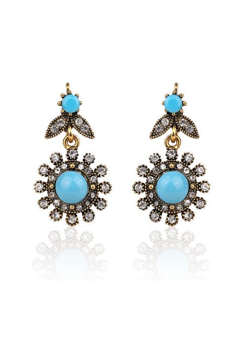 Gujin Personalized Blue Resin stone White Crystals Flowery Earrings 0