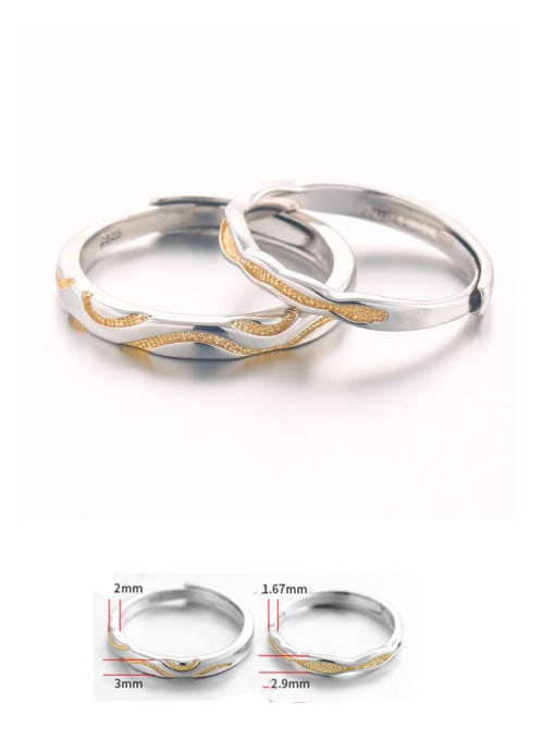 Dan 925 Sterling Silver With White Gold Plated Simplistic wave Lovers Free Size  Rings 3