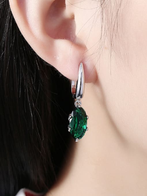 OUXI Simple Oval Green Zircon Earrings 1
