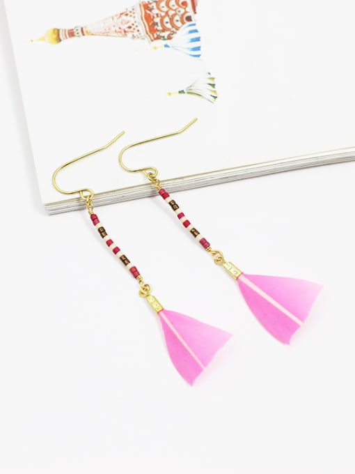 pink Temperament Geometric Shaped Feather Glass Earrings