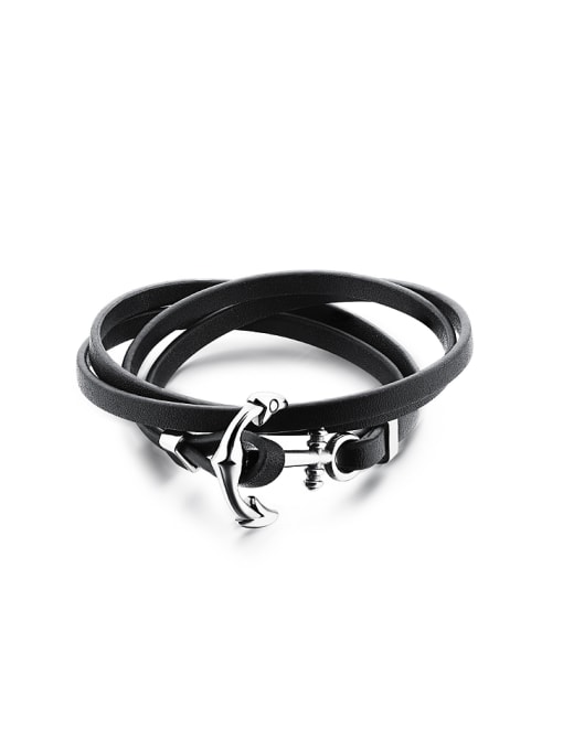 Open Sky Fashion Ship Anchor Black Artificial Leather Bracelet