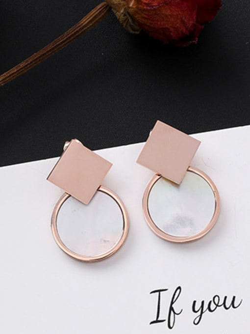 B White Stainless Steel With Rose Gold Plated Personality Geometric Stud Earrings
