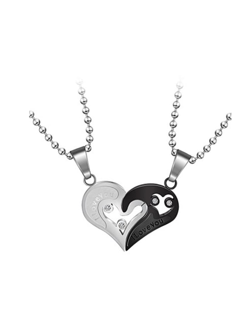 black Fashion Heart-shaped Puzzle Lovers Necklace