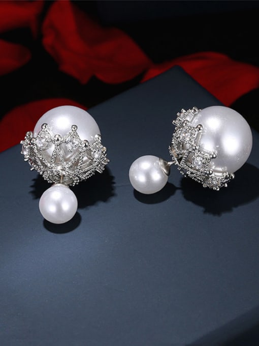 ALI Simple double-sided snowflake imitation pearl earrings red black and white three colors optional 2