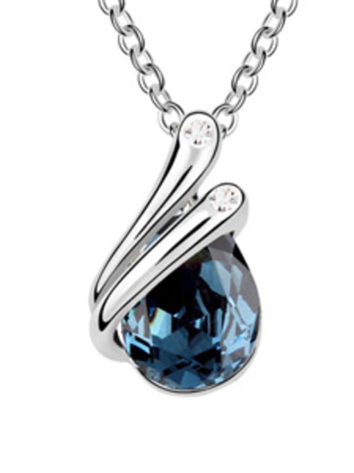 royal blue Simple Shiny Water Drop austrian Crystal Pendant Alloy Necklace