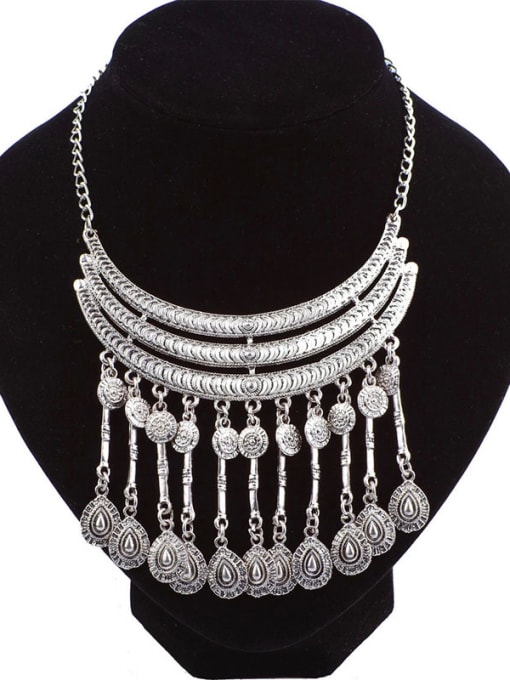 antique Silver Retro style Exaggerated Water Drop shaped Tassels Alloy Necklace