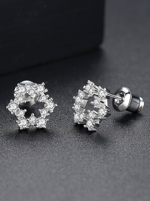 BLING SU Copper With White Gold Plated Delicate Flower Stud Earrings 2