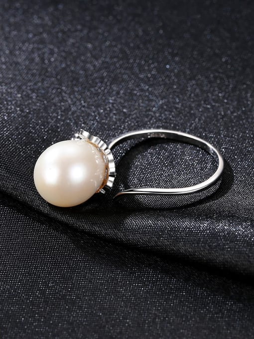 CCUI Sterling Silver 10-11mm natural freshwater pearl tulips flower ring 2