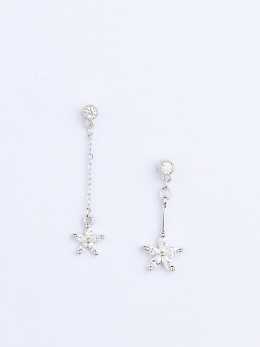 One Silver Women Charming Flower Zircon Drop Earrings 2