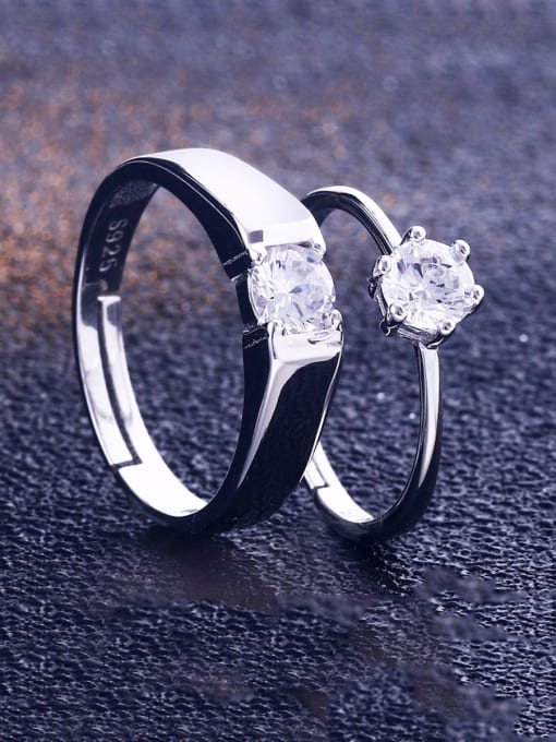 Dan 925 Sterling Silver With  Cubic Zirconia Simplistic Lovers free size Rings 1