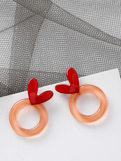 A red Alloy With Rose Gold Plated Cute Heart Round Stud Earrings