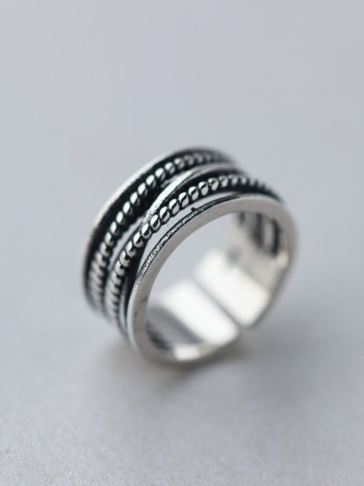 Rosh S925 silver retro twist lines opening band ring 1