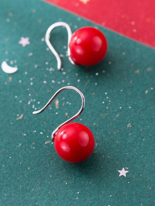Red Beaded Earrings 925 Sterling Silver With  Cute Christmas gift Stud Earrings