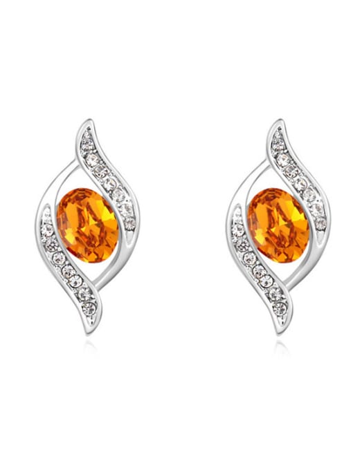 QIANZI Simple Oval austrian Crystals Alloy Stud Earrings 1