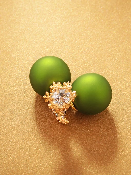 Gold+Green Simple snowflake double-sided Pearl micro-inlay zircon Earring