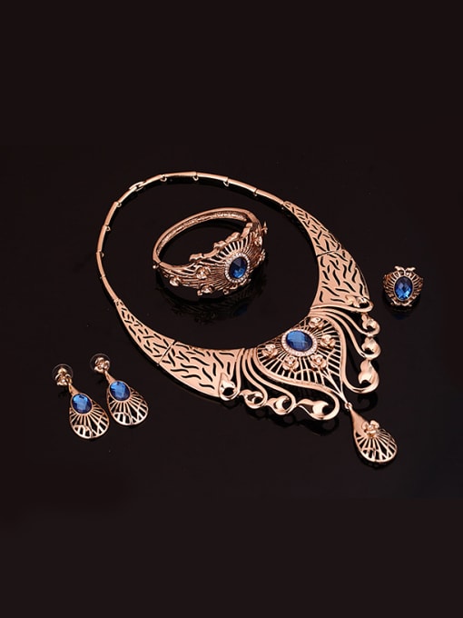 BESTIE Alloy Imitation-gold Plated High-end Ethnic style Artificial Gemstone Four Pieces Jewelry Set 1