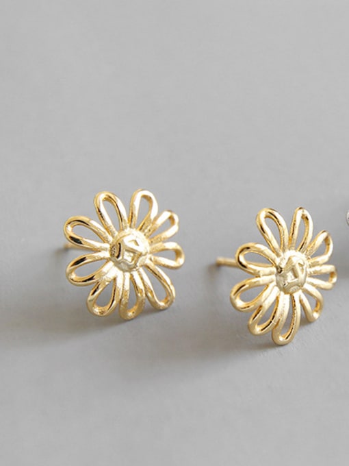 Gold Sterling Silver short hollow sunflower stud earing