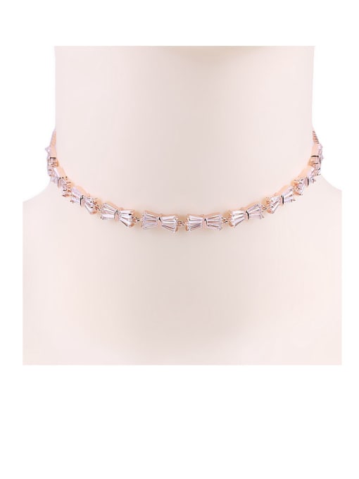 Rose Copper With Cubic Zirconia  Simplistic Bowknot Chokers Necklace