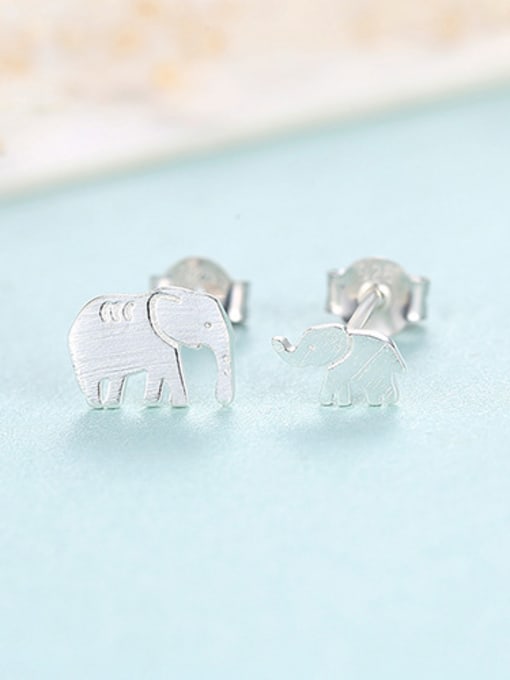 Platinum 925 Sterling Silver With Glossy  Cartoon elephant   Stud Earrings